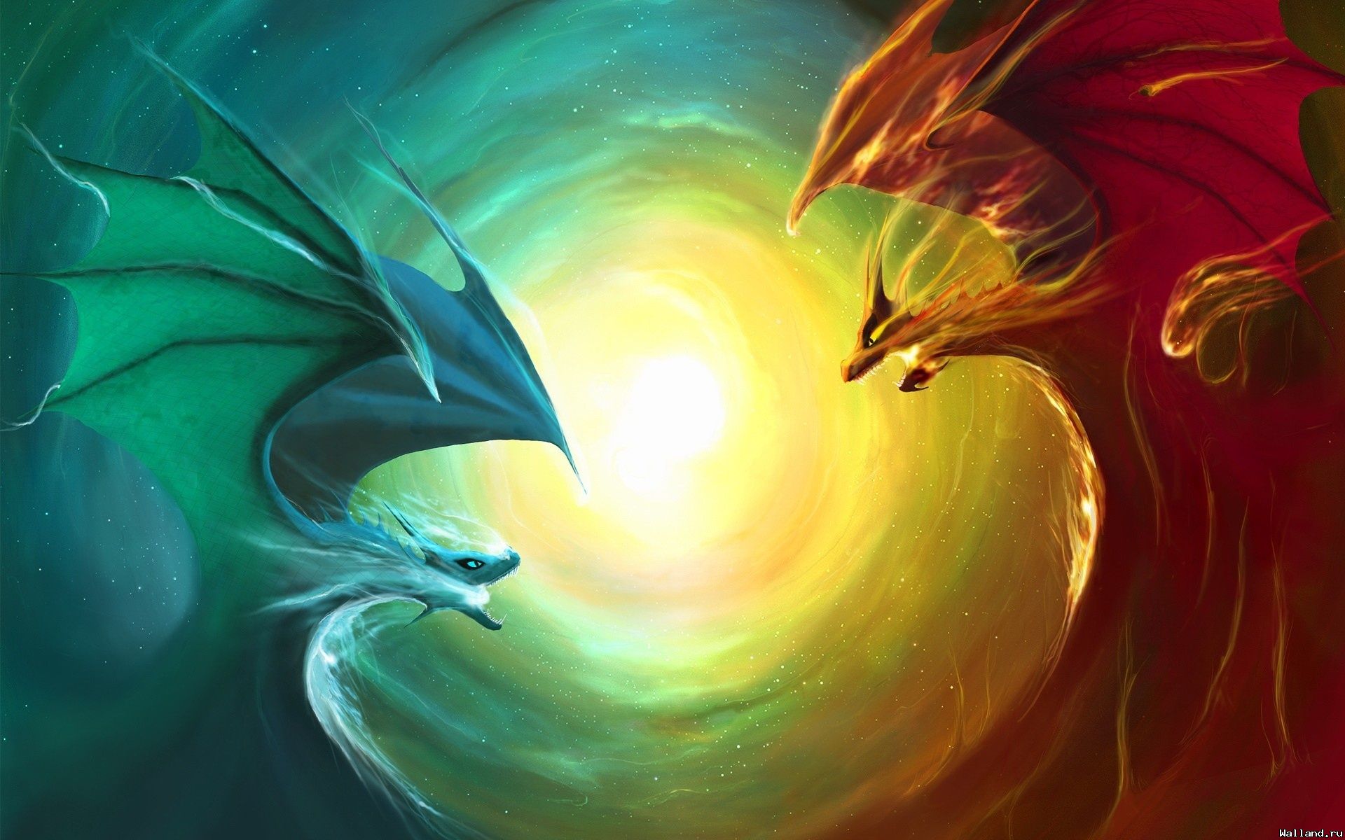 fire and ice, wallpapers for desktop, Dragons, photo, picture