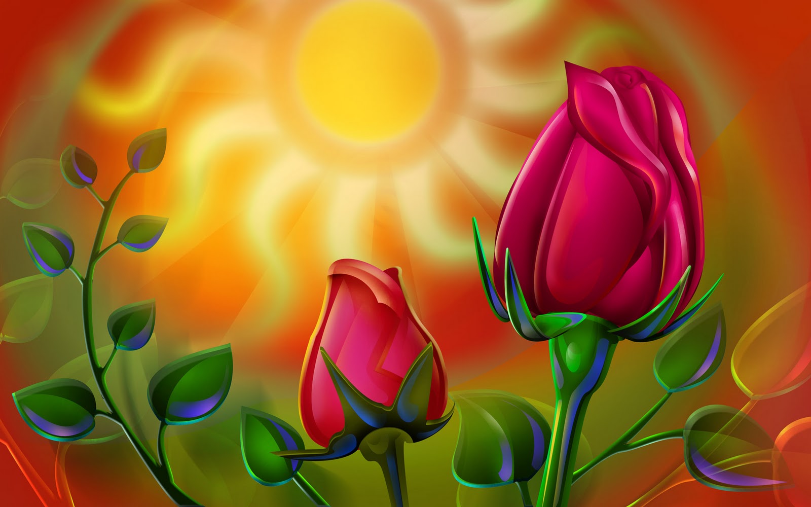 picture, red Roses on background sun, download photo
